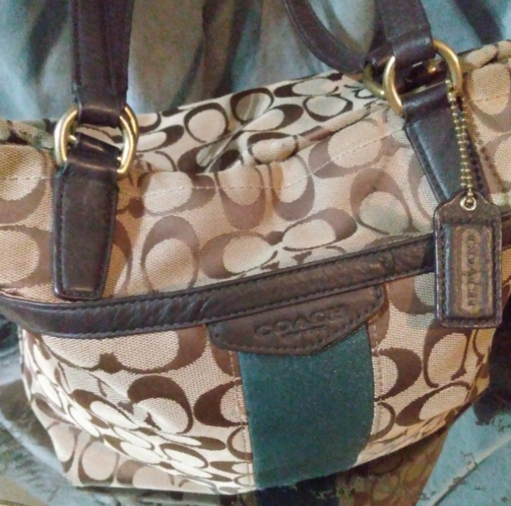 Coach tan jacquard shoulder bag
